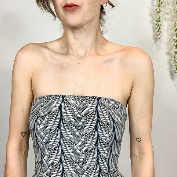 RARE MARA HOFFMAN silk strapless dress braided hair teal white gray 2602 - Picture 4 of 9